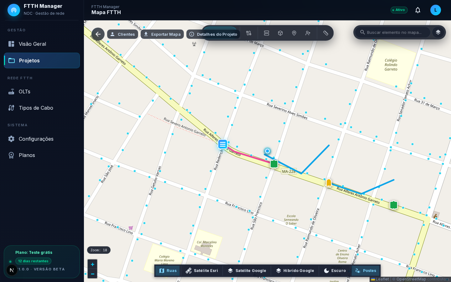 Workspace de Projeto e Mapa FTTH